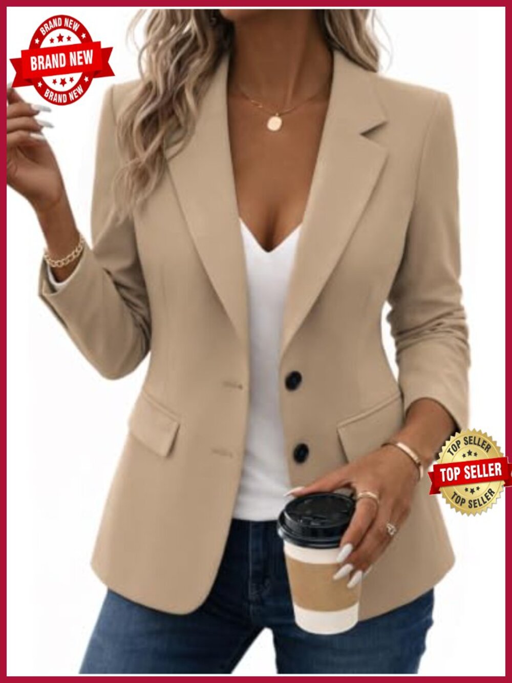 Self Women's Business Casual Blazer Slim Fitted Lightweight Polyester Spandex